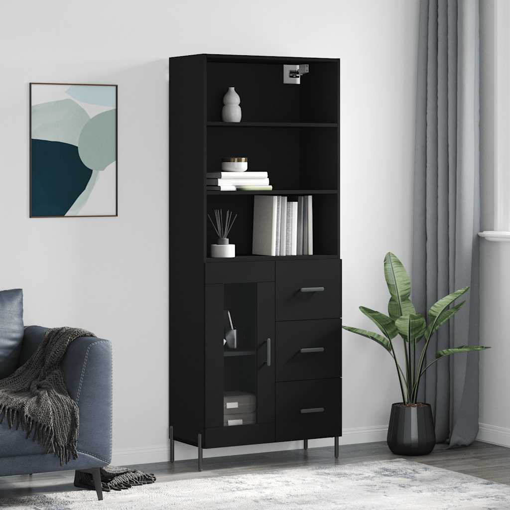 vidaXL Witrynka, czarna, 69,5x34x180 cm, materiał drewnopochodny