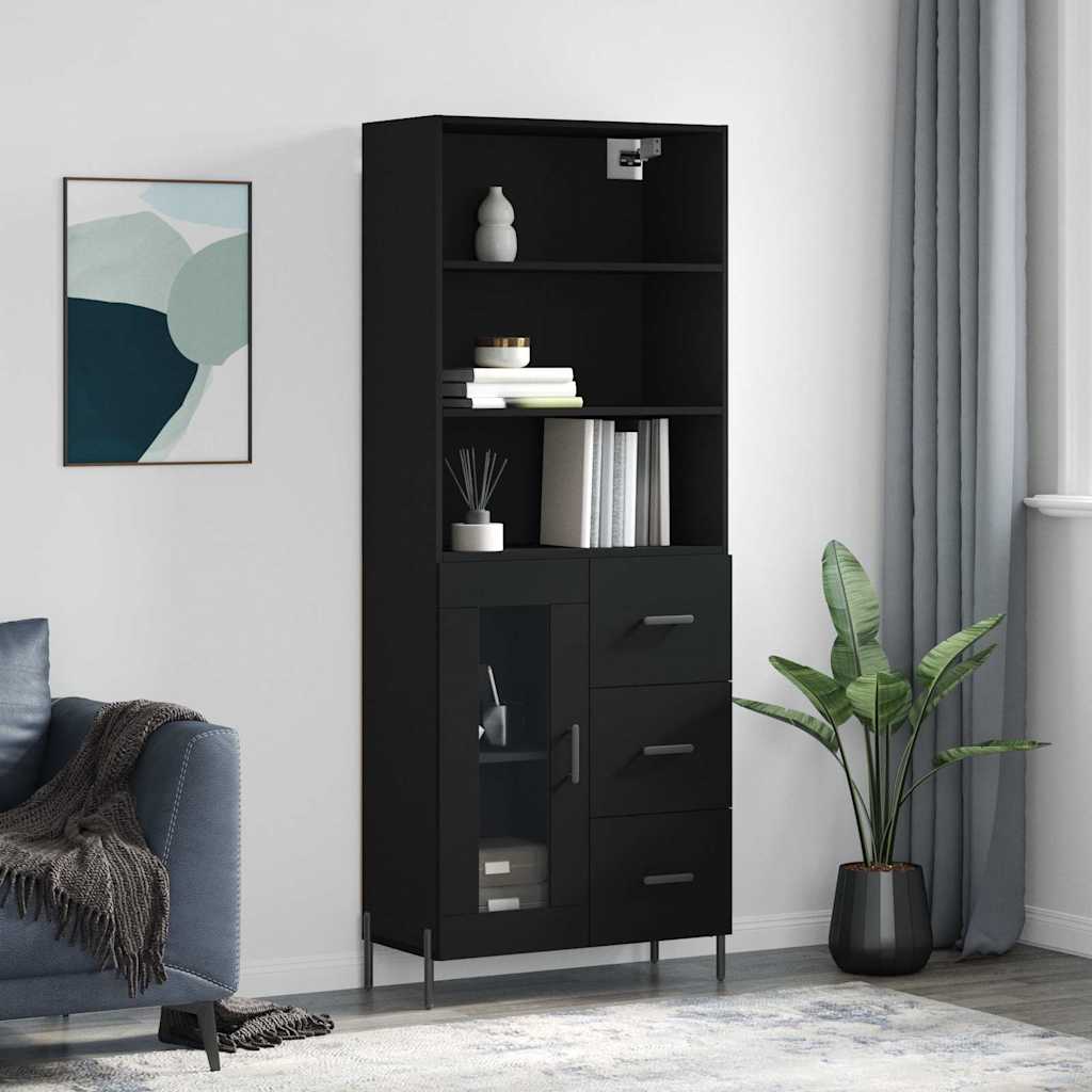 vidaXL Witrynka, czarna, 69,5x34x180 cm, materiał drewnopochodny