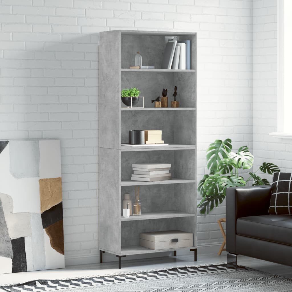 vidaXL Regał, szarość betonu, 69,5x32,5x180 cm materiał drewnopochodny