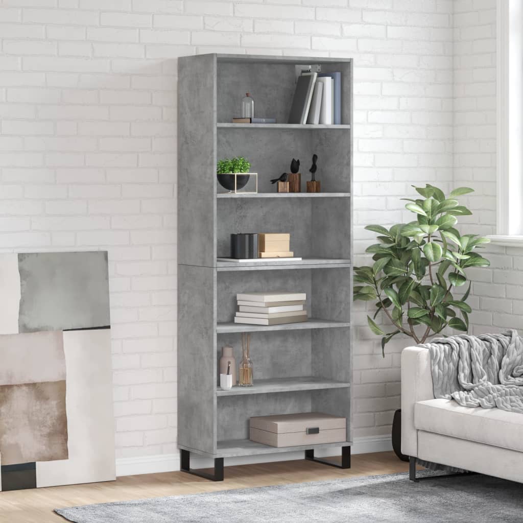 vidaXL Regał, szarość betonu, 69,5x32,5x180 cm materiał drewnopochodny