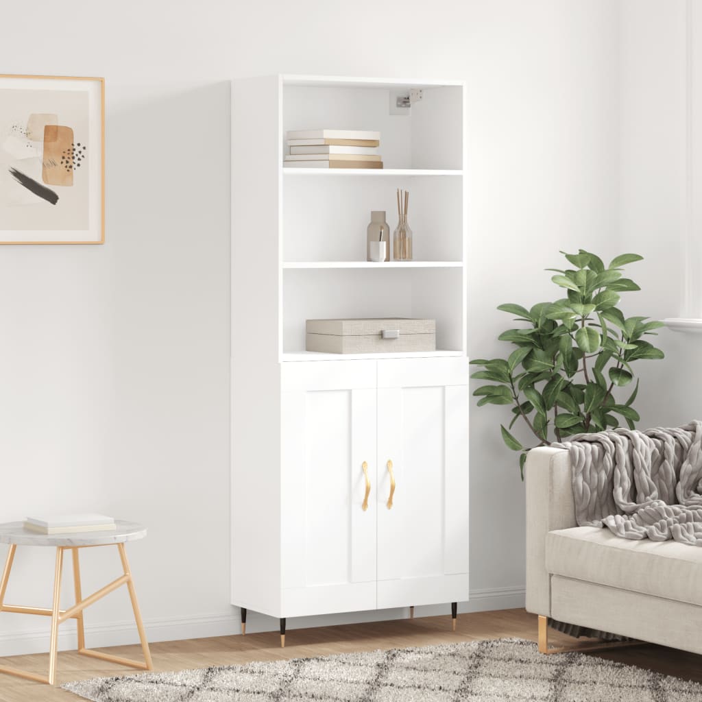 vidaXL Witrynka, biała, 69,5x34x180 cm, materiał drewnopochodny