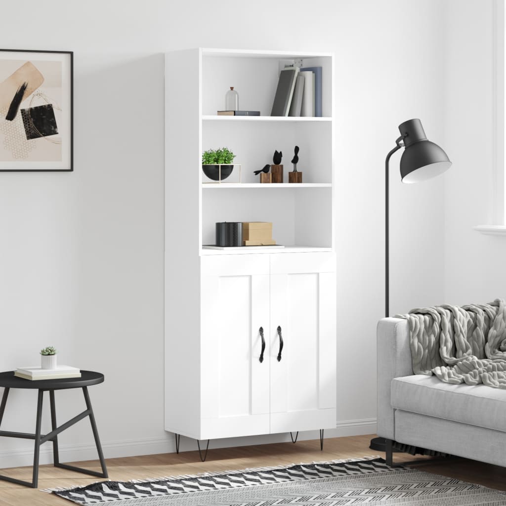 vidaXL Witrynka, biała, 69,5x34x180 cm, materiał drewnopochodny