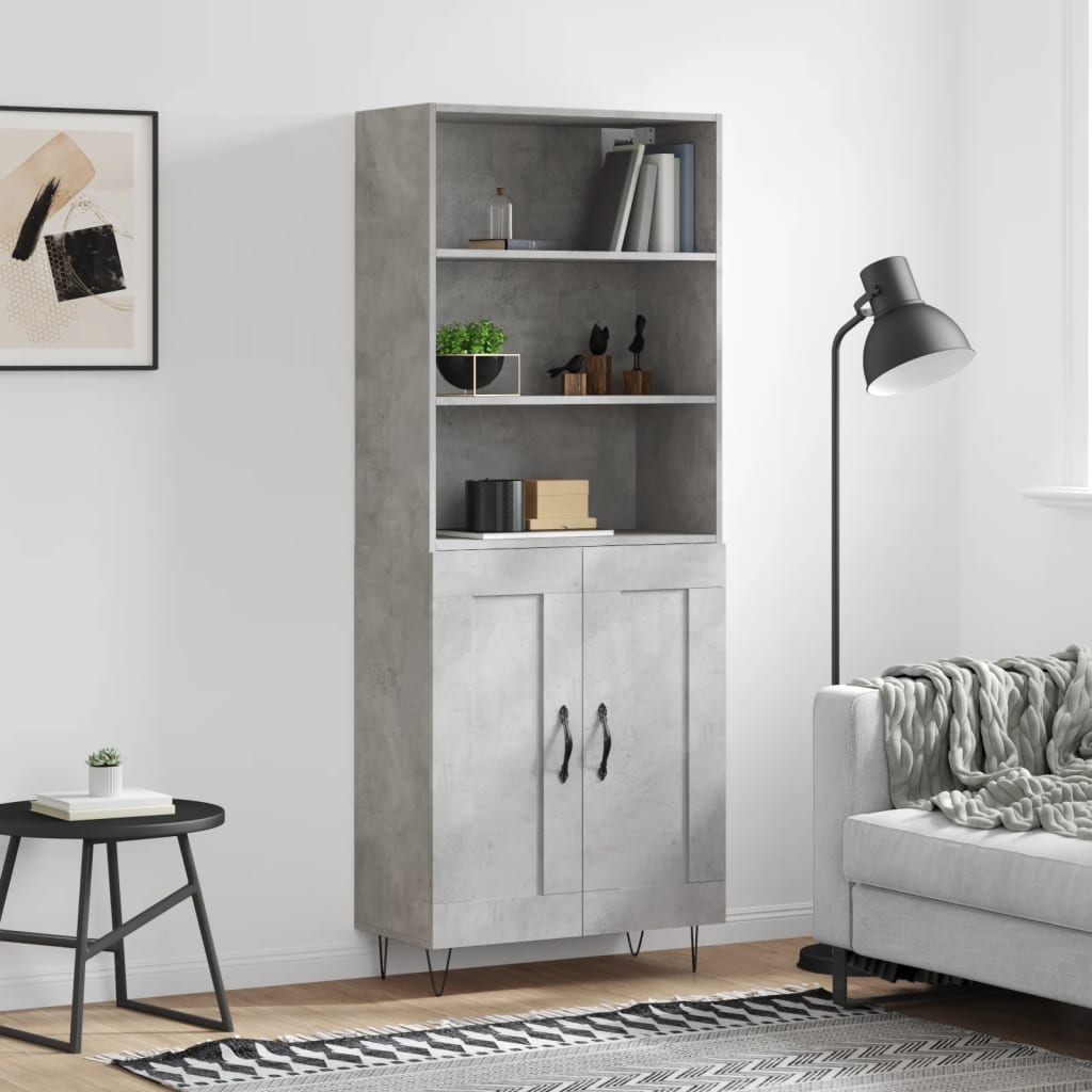 vidaXL Witrynka, szarość betonu 69,5x34x180 cm materiał drewnopochodny