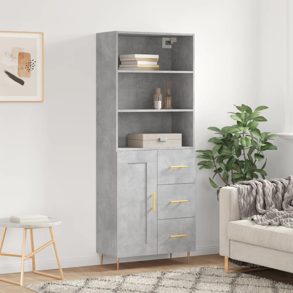 vidaXL Witrynka, szarość betonu 69,5x34x180 cm materiał drewnopochodny