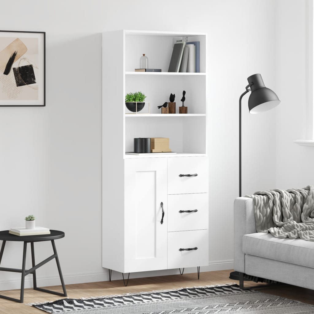 vidaXL Witrynka, biała, 69,5x34x180 cm, materiał drewnopochodny