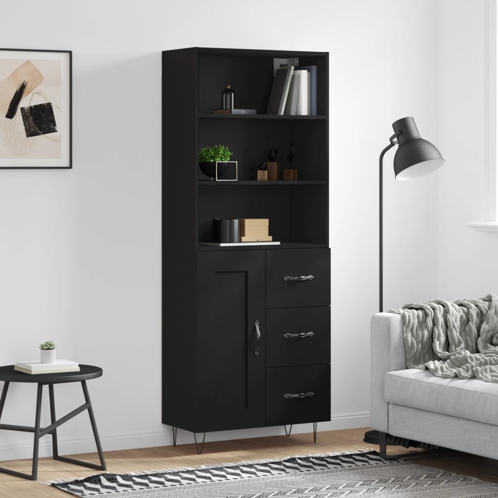 vidaXL Witrynka, czarna, 69,5x34x180 cm, materiał drewnopochodny