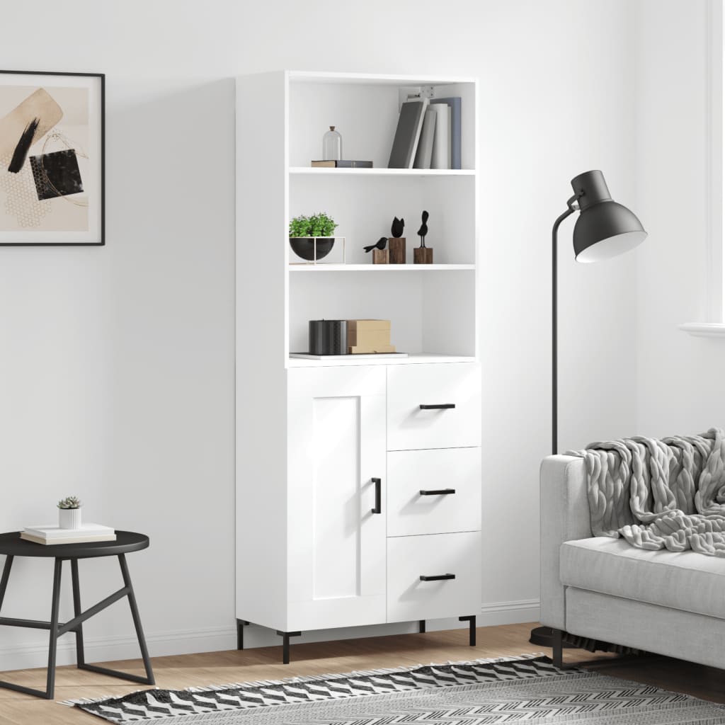 vidaXL Witrynka, biała, 69,5x34x180 cm, materiał drewnopochodny