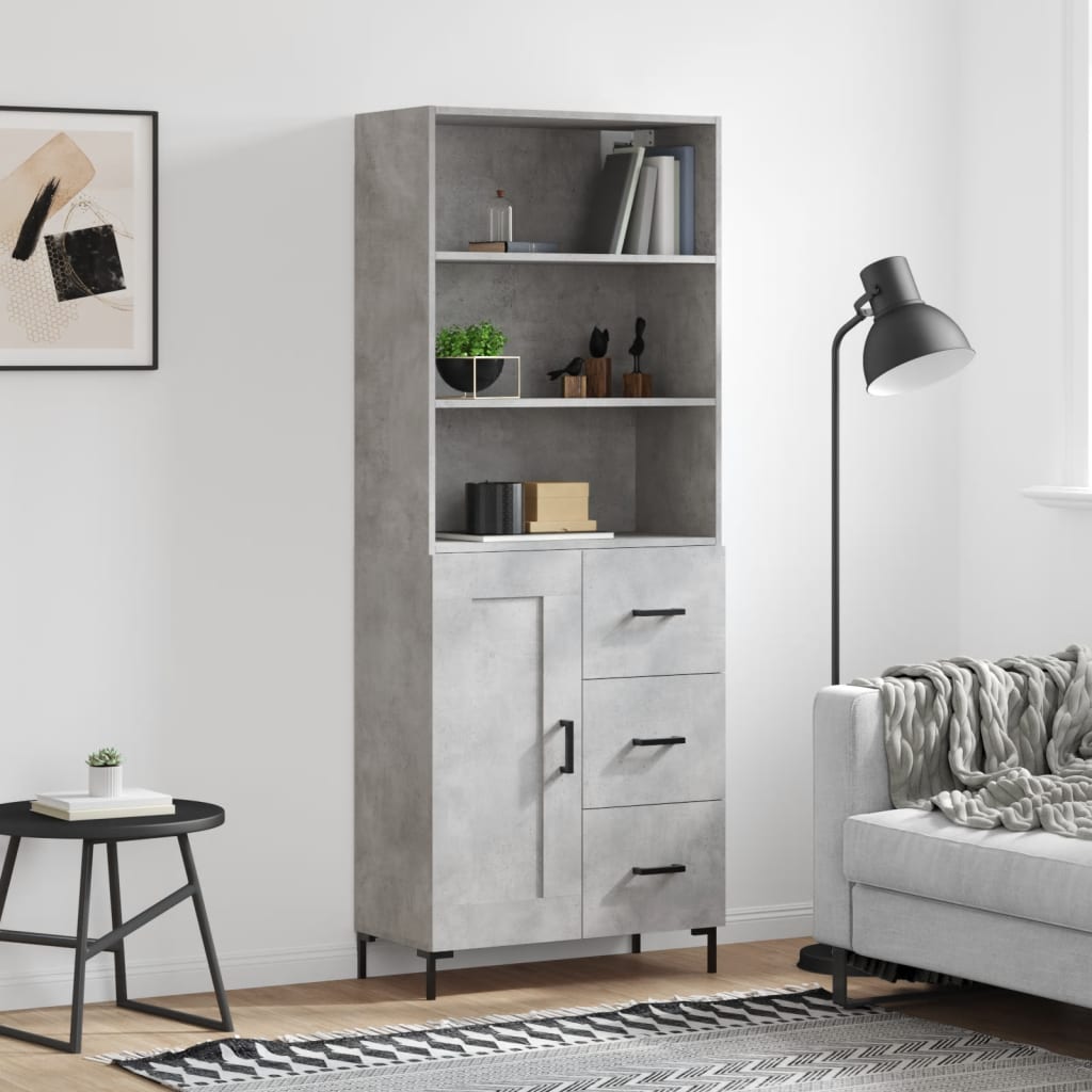 vidaXL Witrynka, szarość betonu 69,5x34x180 cm materiał drewnopochodny