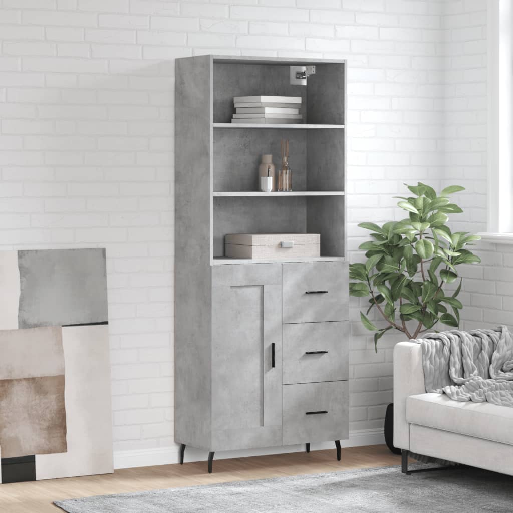 vidaXL Witrynka, szarość betonu 69,5x34x180 cm materiał drewnopochodny