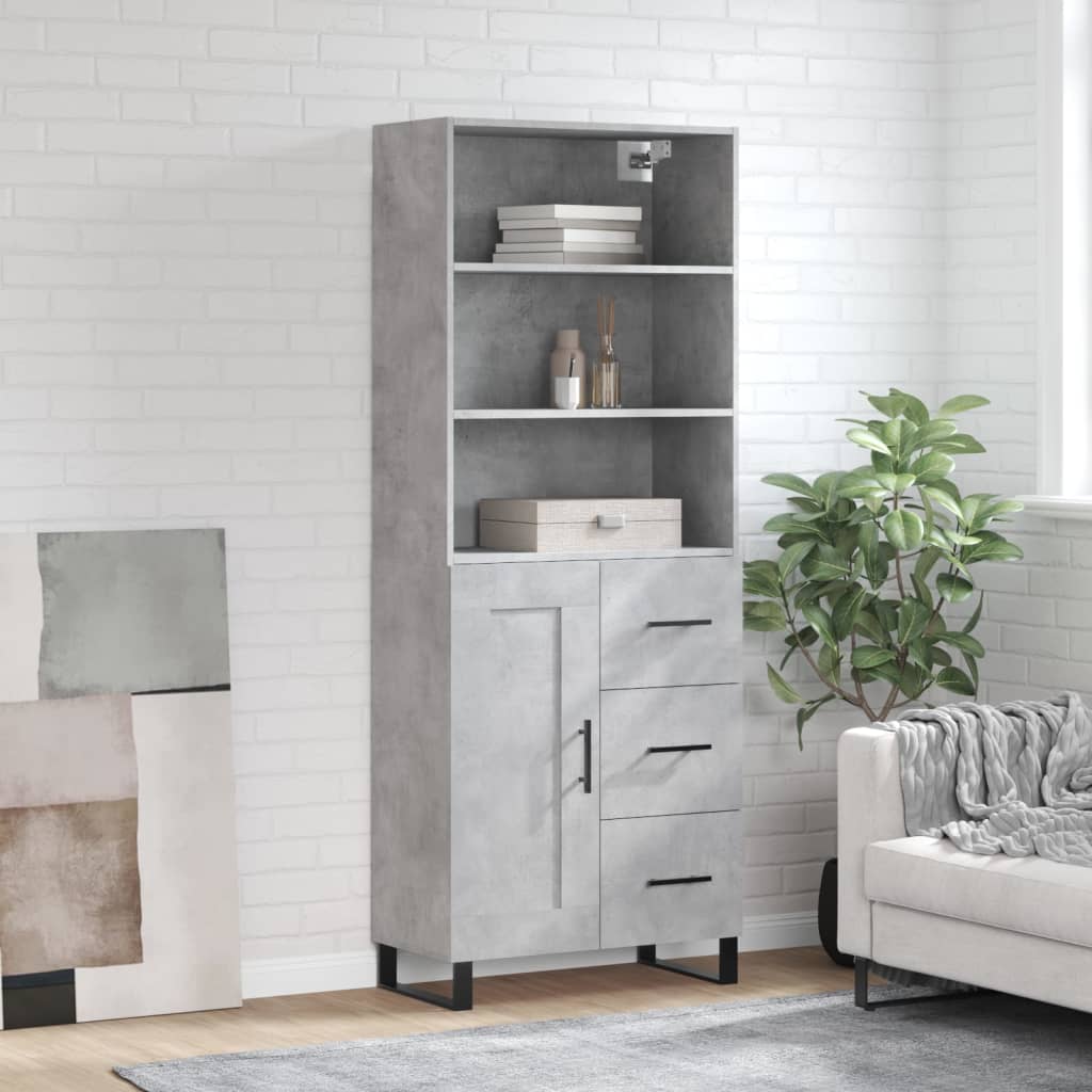 vidaXL Witrynka, szarość betonu 69,5x34x180 cm materiał drewnopochodny