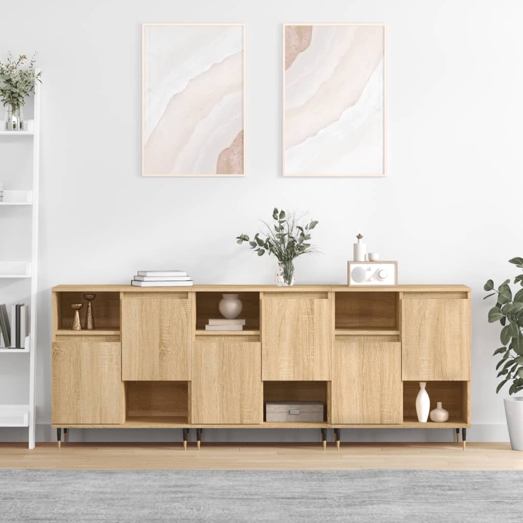 vidaXL Szafki, 3 szt., dąb sonoma, materiał drewnopochodny
