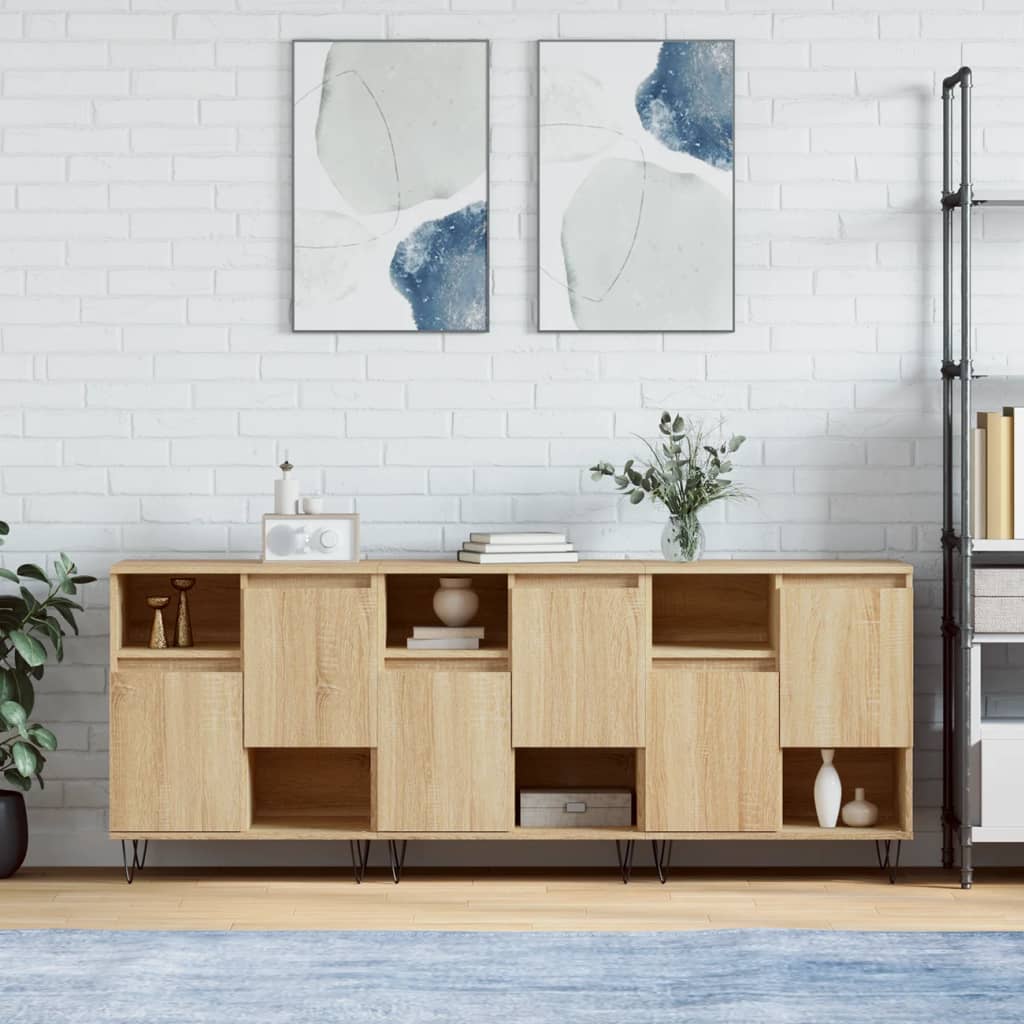 vidaXL Szafki, 3 szt., dąb sonoma, materiał drewnopochodny