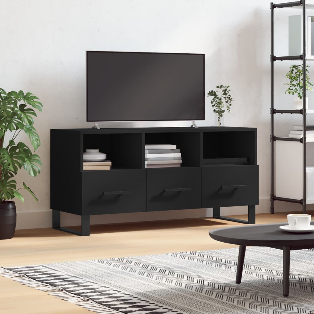 vidaXL Szafka pod TV, czarna, 102x36x50 cm, materiał drewnopochodny