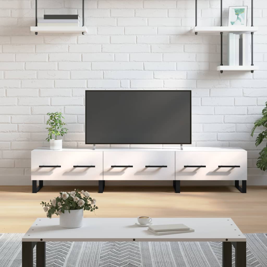vidaXL Szafka pod telewizor, wysoki połysk, biała, 150x36x30 cm