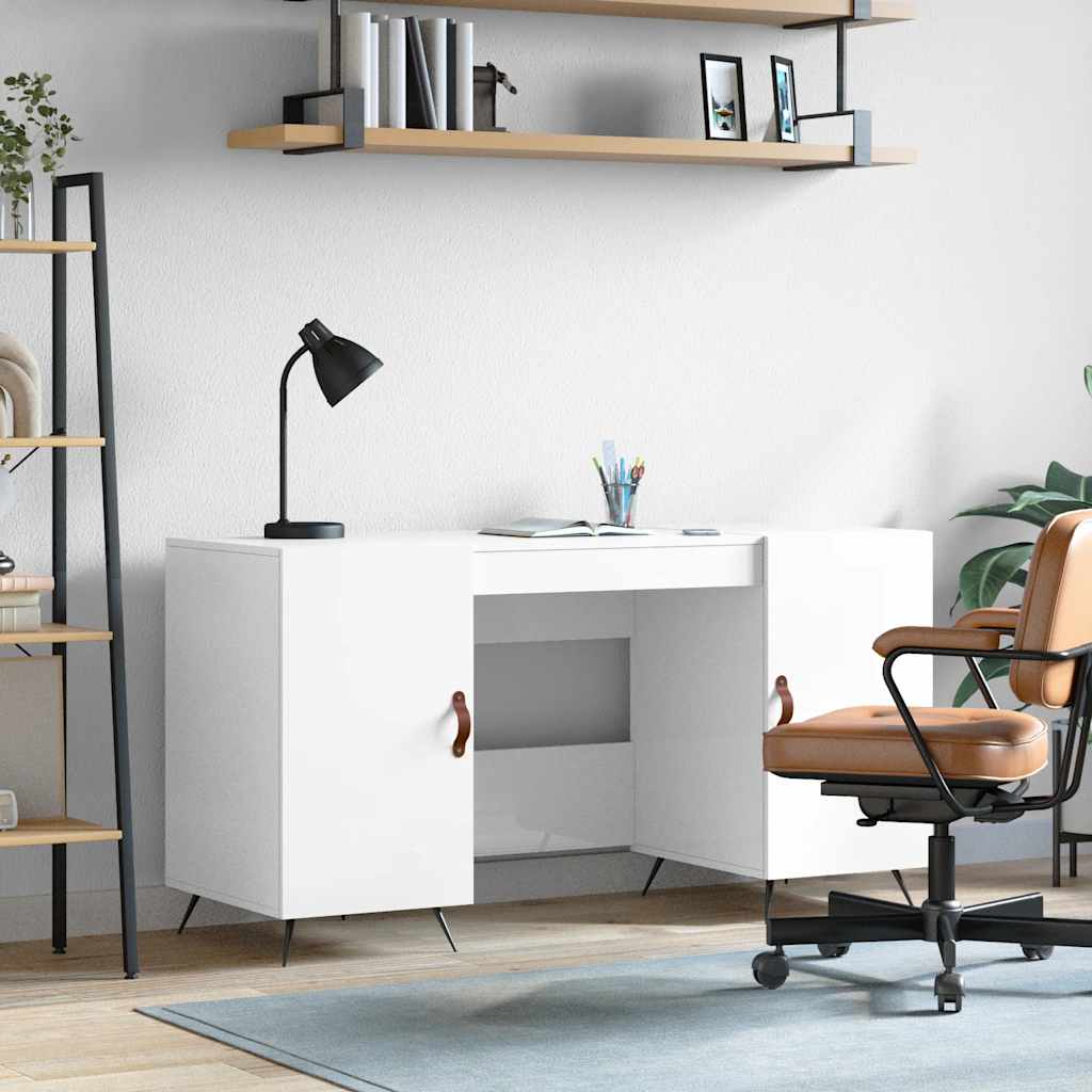 vidaXL Biurko białe z połyskiem, 140x50x75 cm, materiał drewnopochodny