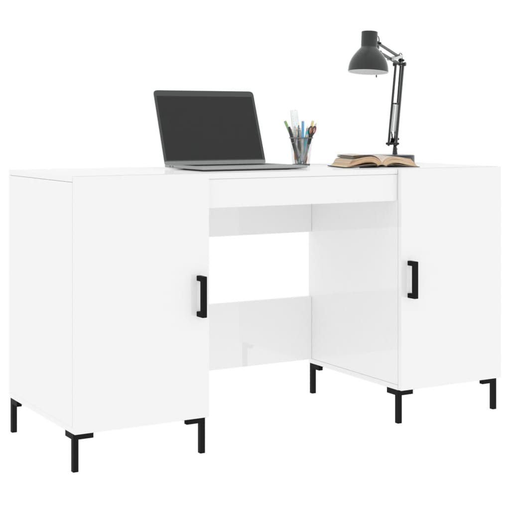 vidaXL Biurko białe z połyskiem, 140x50x75 cm, materiał drewnopochodny
