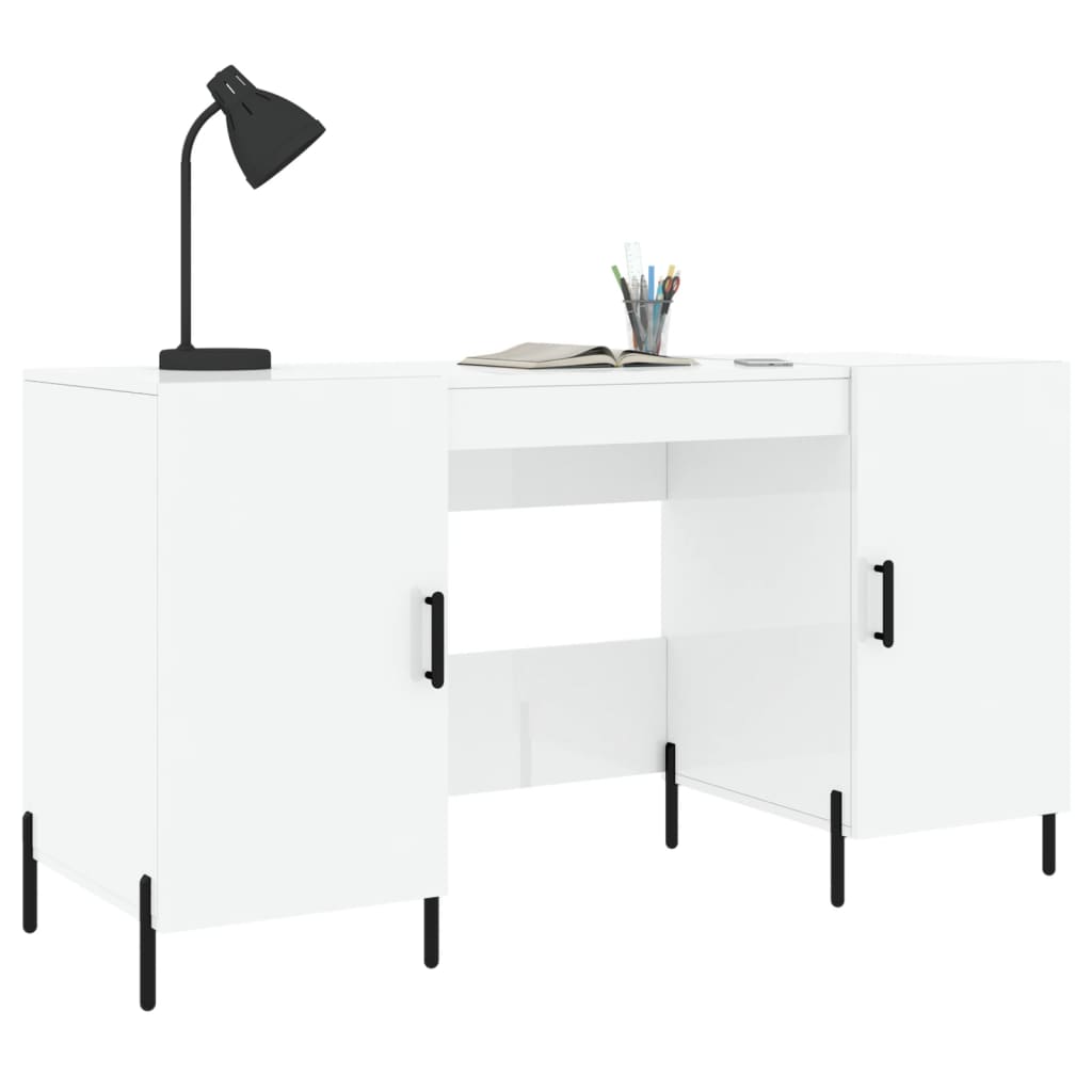 vidaXL Biurko białe z połyskiem, 140x50x75 cm, materiał drewnopochodny