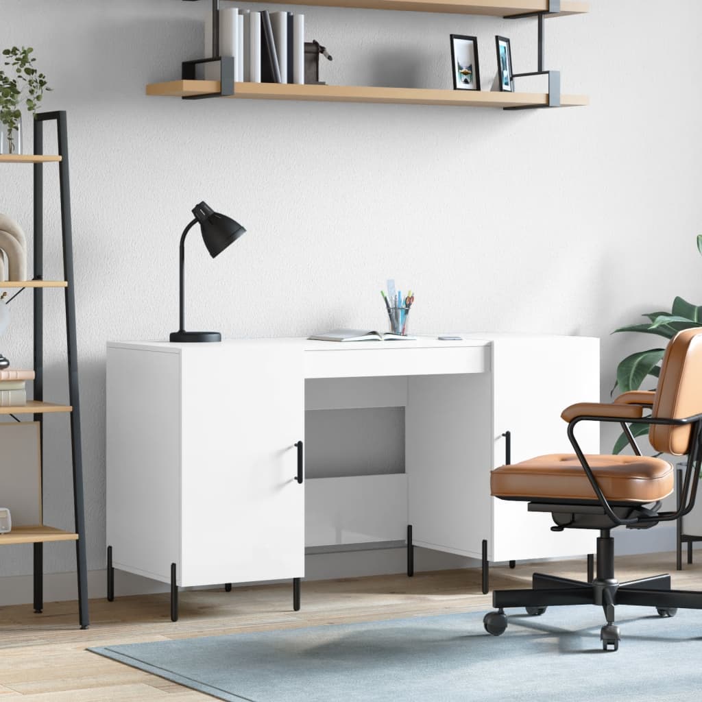 vidaXL Biurko białe z połyskiem, 140x50x75 cm, materiał drewnopochodny