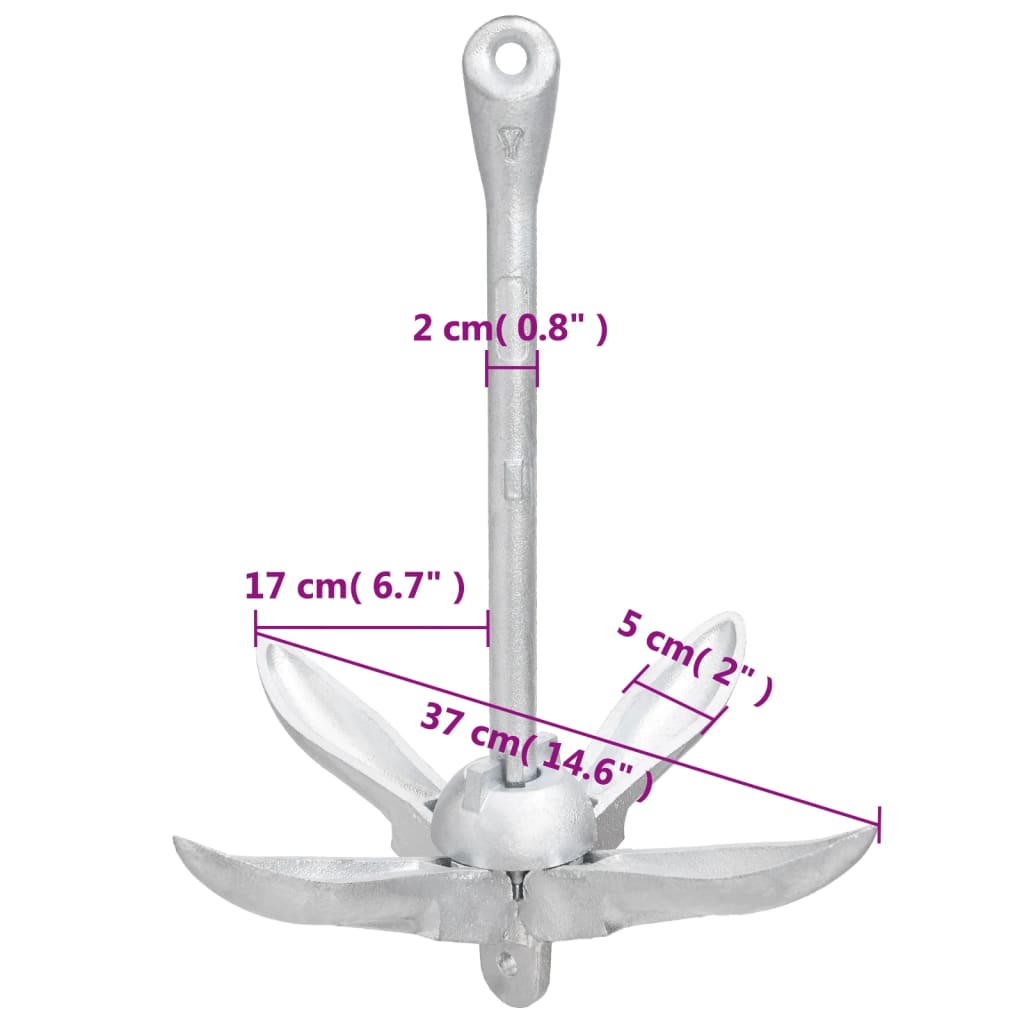 vidaXL Składana kotwica, srebrna, 3,2 kg, żeliwo ciągliwe