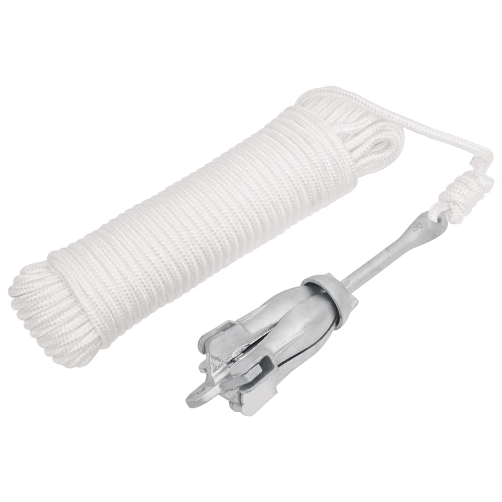 vidaXL Składana kotwica z liną, srebrna, 1,5 kg, żeliwo ciągliwe