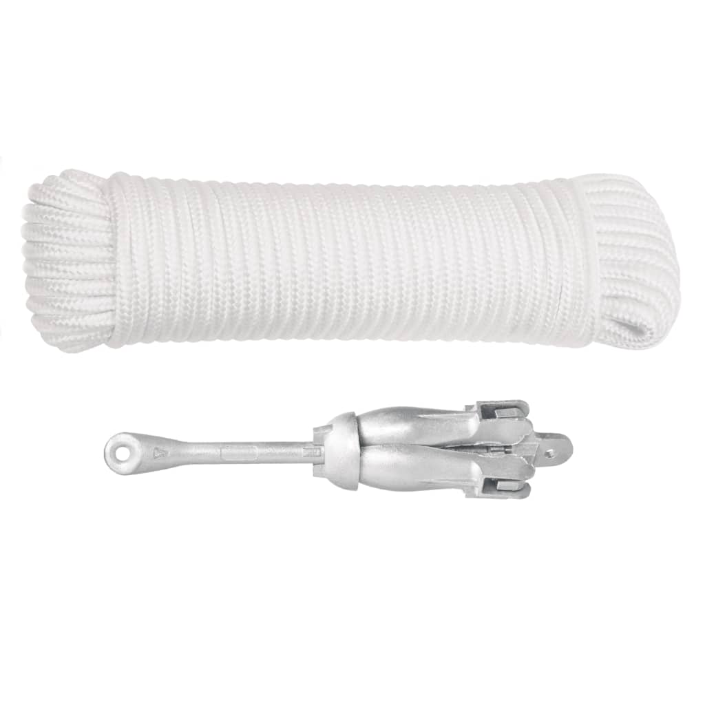 vidaXL Składana kotwica z liną, srebrna, 1,5 kg, żeliwo ciągliwe