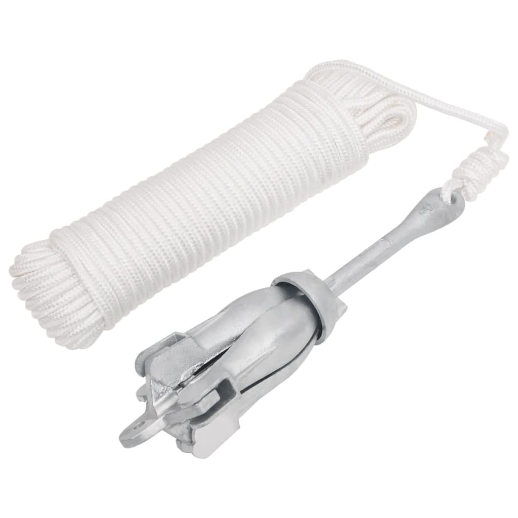 vidaXL Składana kotwica z liną, srebrna, 2,5 kg, żeliwo ciągliwe