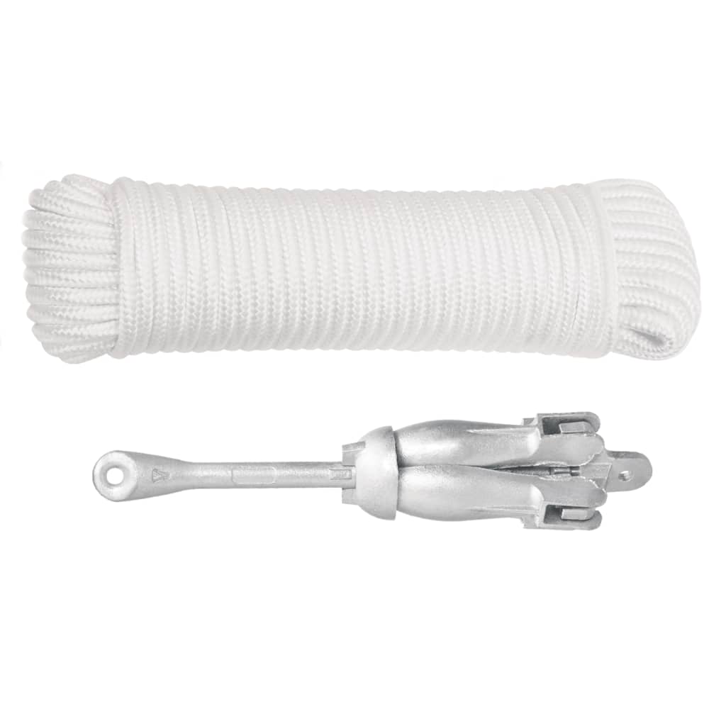 vidaXL Składana kotwica z liną, srebrna, 2,5 kg, żeliwo ciągliwe