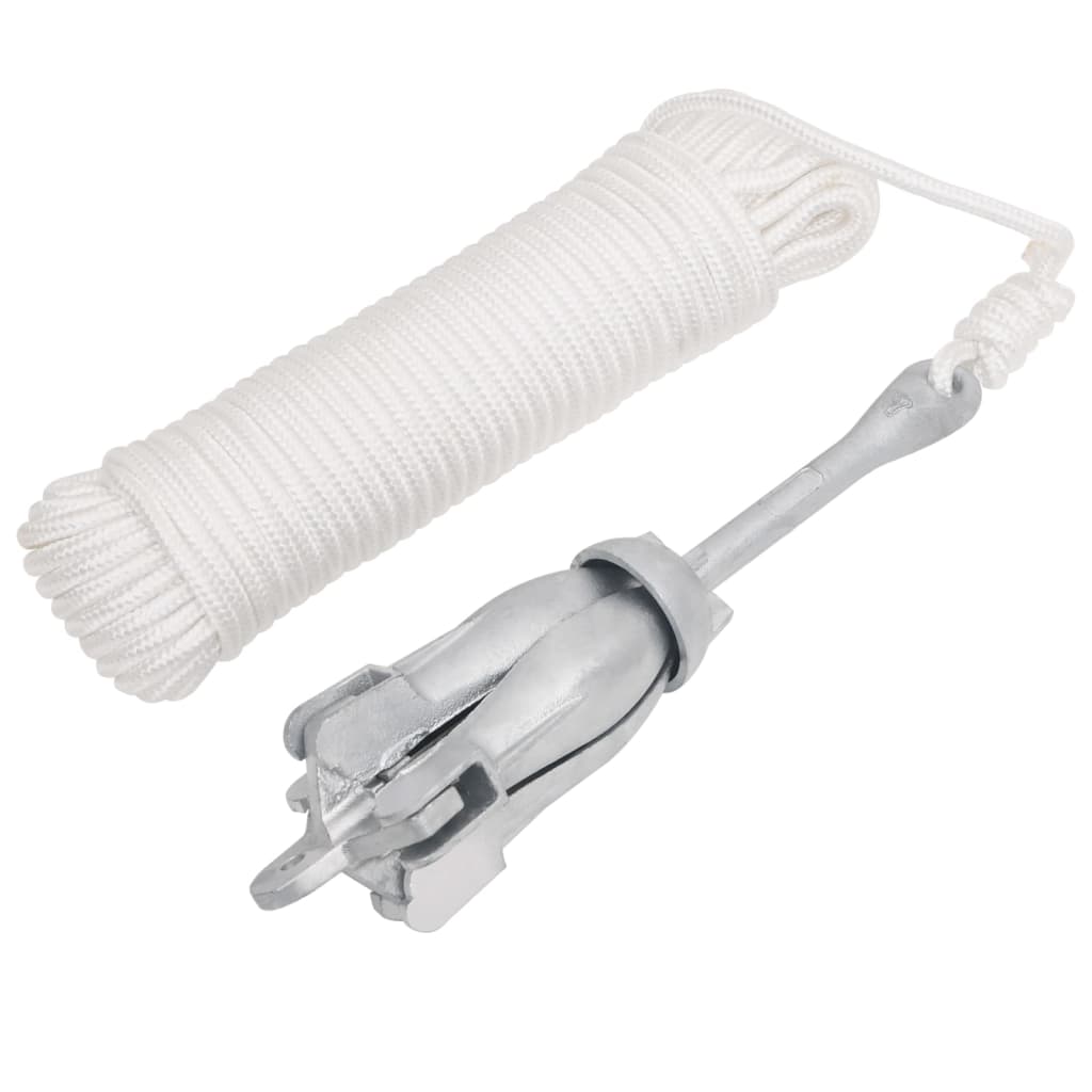 vidaXL Składana kotwica z liną, srebrna, 3,2 kg, żeliwo ciągliwe
