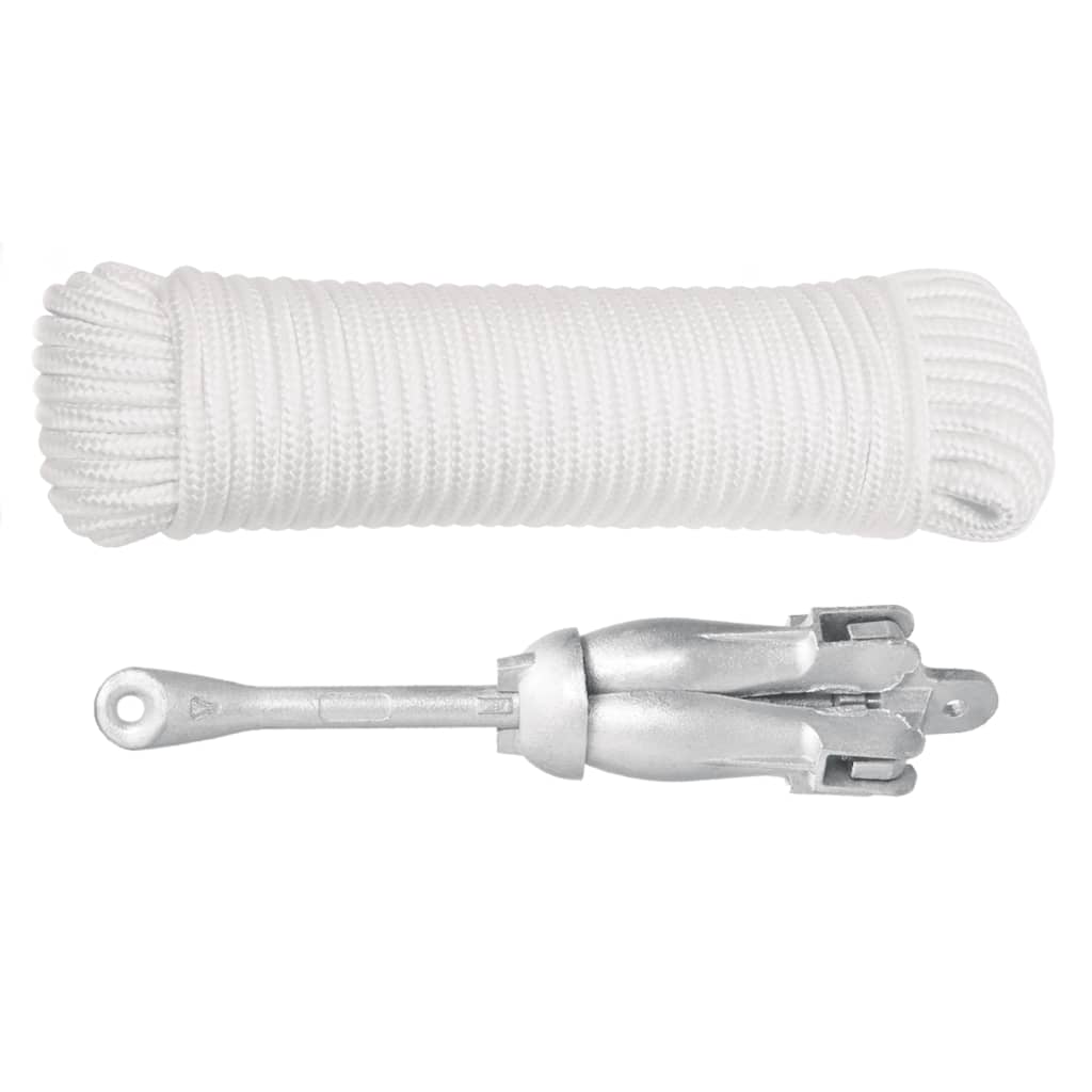 vidaXL Składana kotwica z liną, srebrna, 3,2 kg, żeliwo ciągliwe