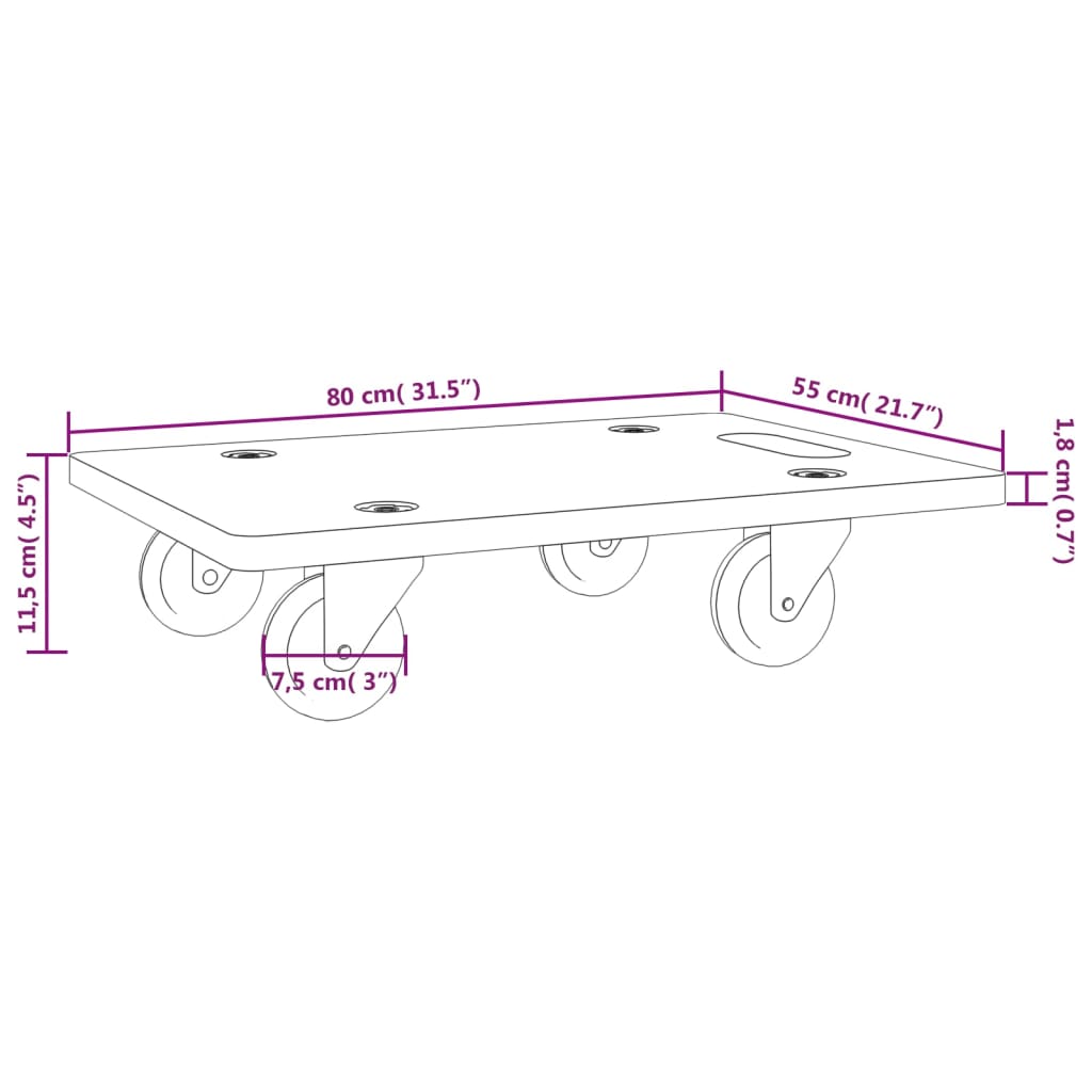 vidaXL Platformy transportowe 2 szt. prostokątne, 80x55x11,5 cm 250 kg