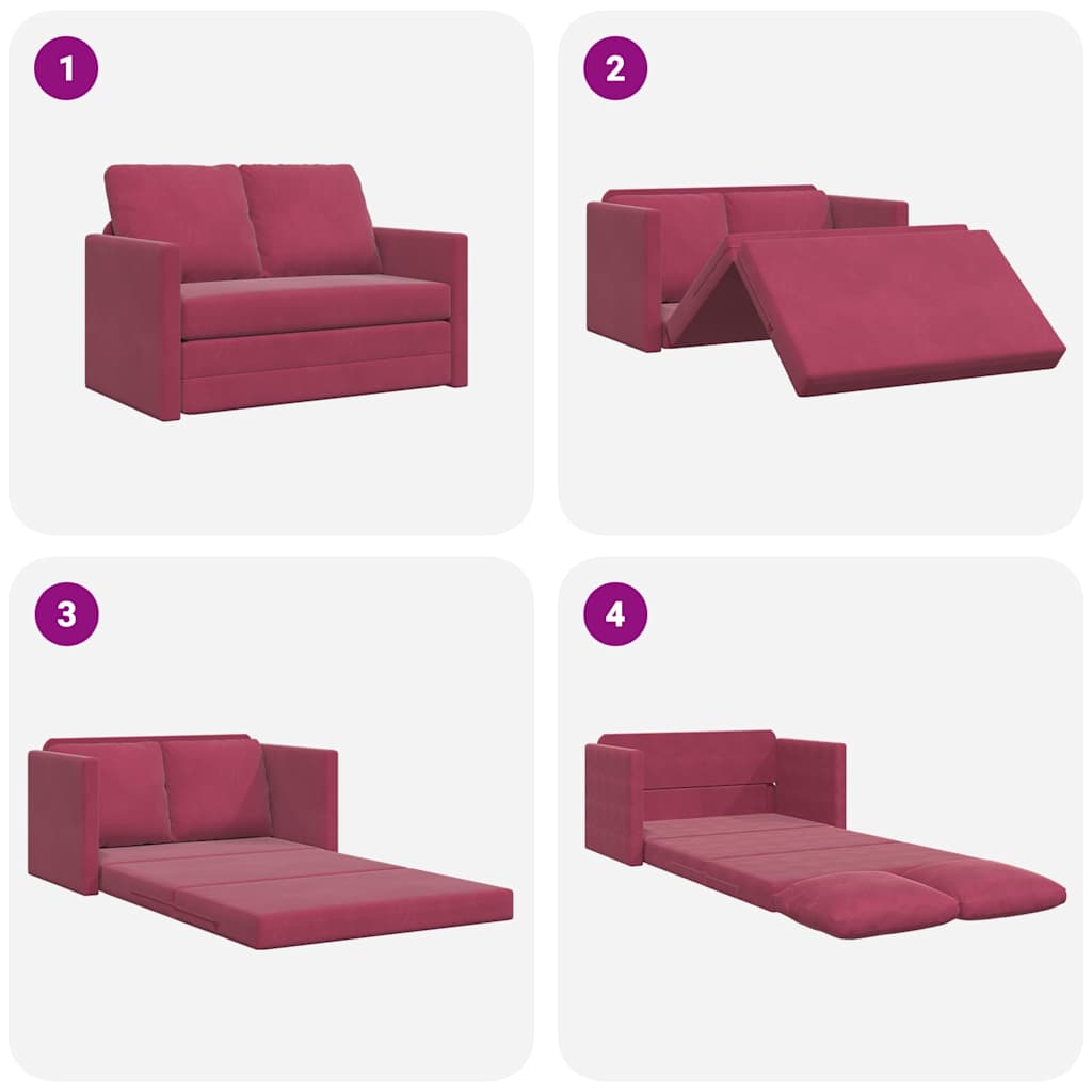 vidaXL Sofa podłogowa 2-w-1, winna czerwień, 122x204x55 cm, aksamit