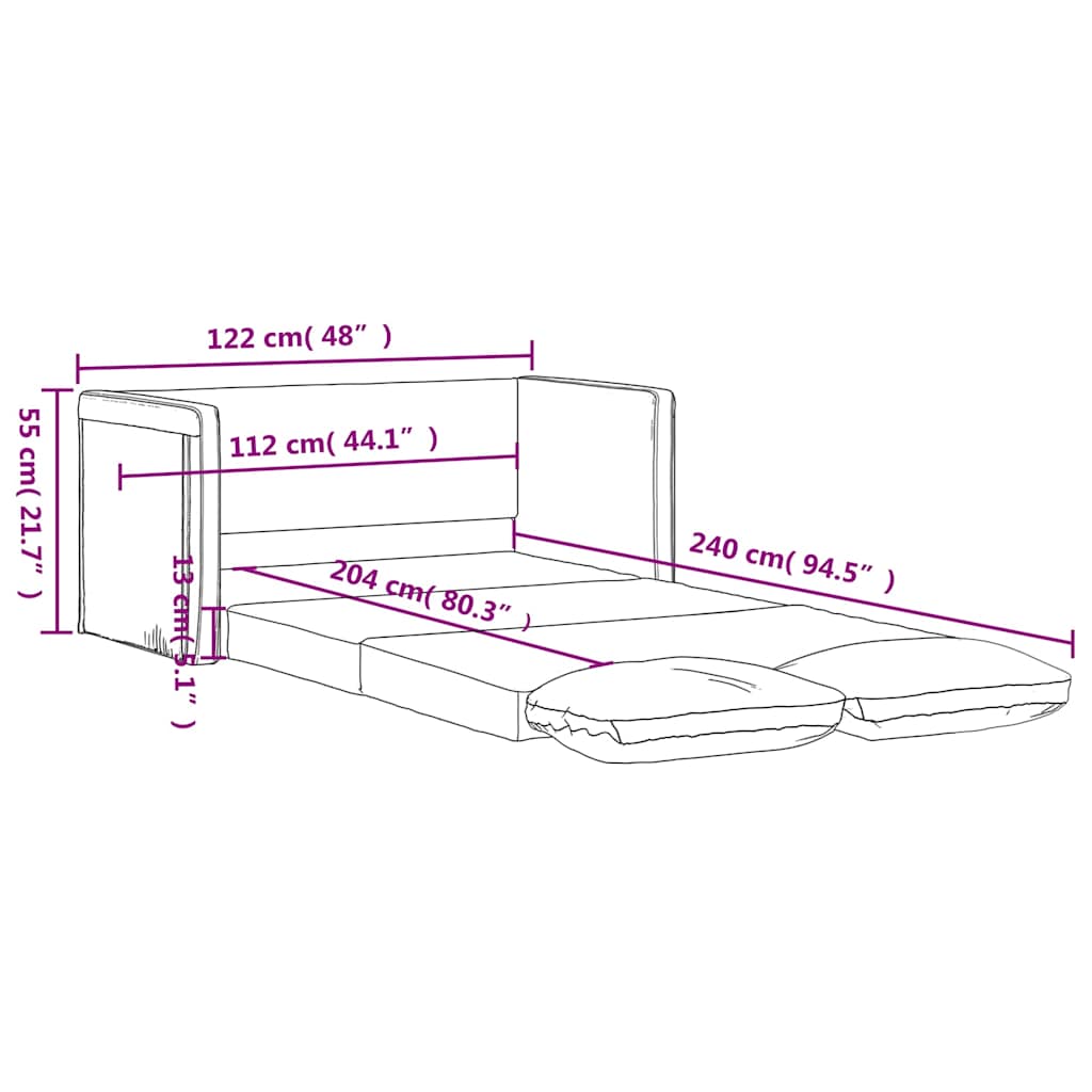 vidaXL Sofa podłogowa 2-w-1, winna czerwień, 122x204x55 cm, aksamit