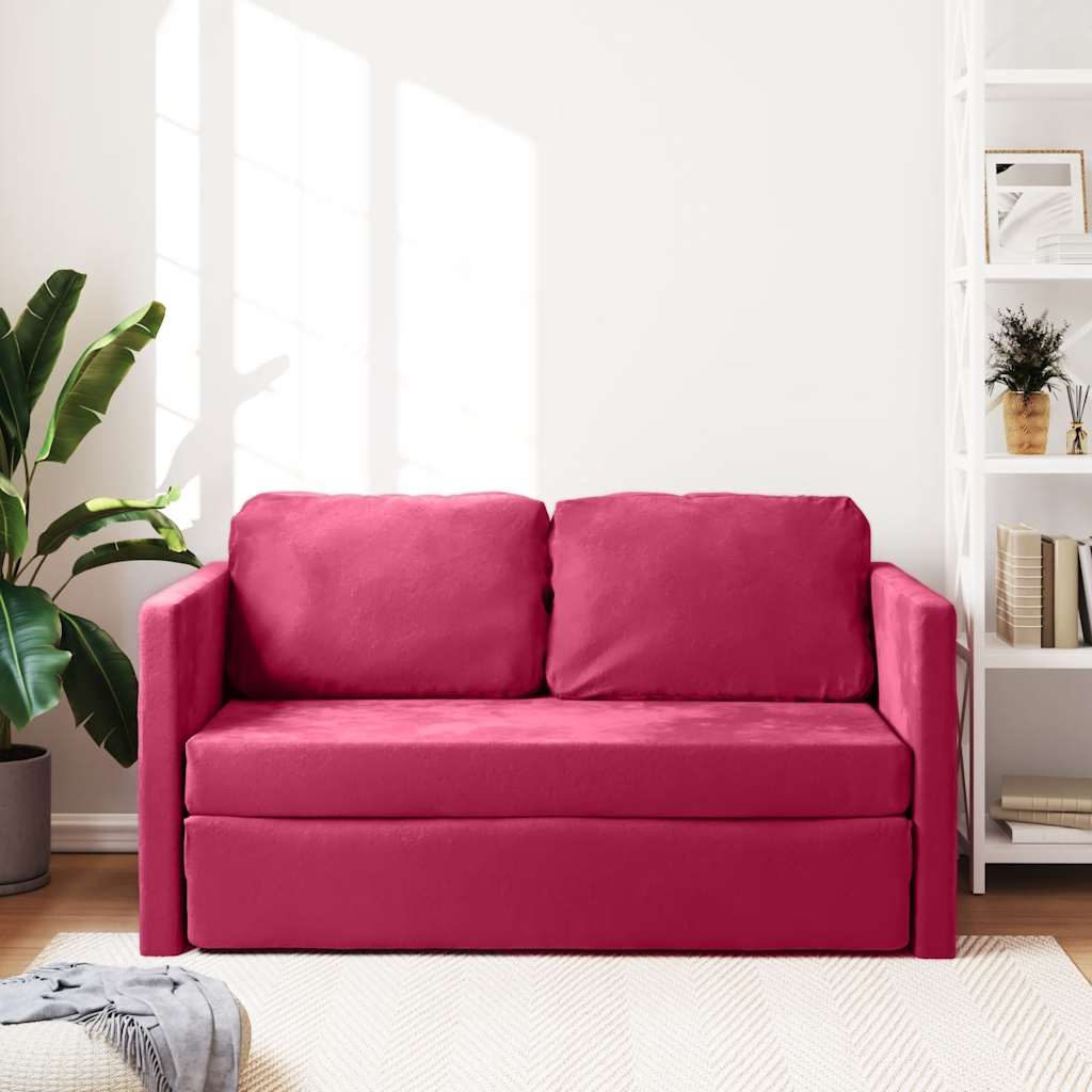 vidaXL Sofa podłogowa 2-w-1, winna czerwień, 122x204x55 cm, aksamit