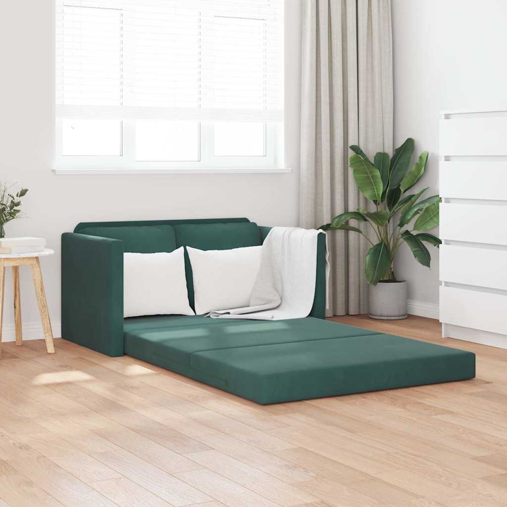 vidaXL Sofa podłogowa 2-w-1, ciemnozielona, 122x204x55 cm, aksamit
