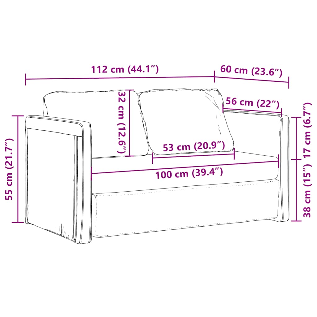 vidaXL Sofa podłogowa 2-w-1, czarna, 112x174x55 cm, tkanina