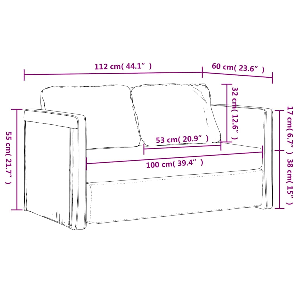 vidaXL Sofa podłogowa 2-w-1, kremowa, 112x174x55 cm, tkanina
