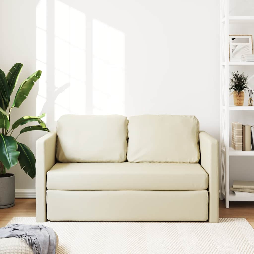 vidaXL Sofa podłogowa 2-w-1, kremowa, 112x174x55 cm, sztuczna skóra