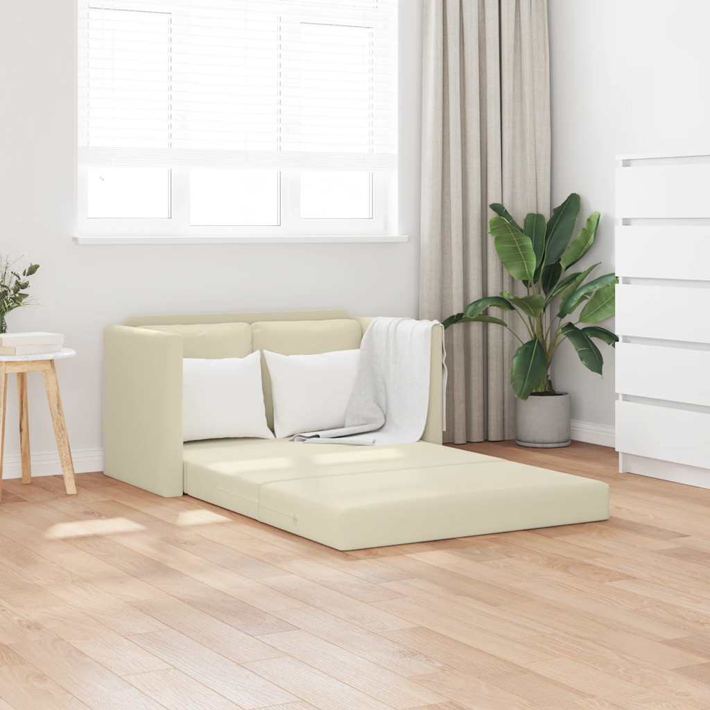 vidaXL Sofa podłogowa 2-w-1, kremowa, 112x174x55 cm, sztuczna skóra