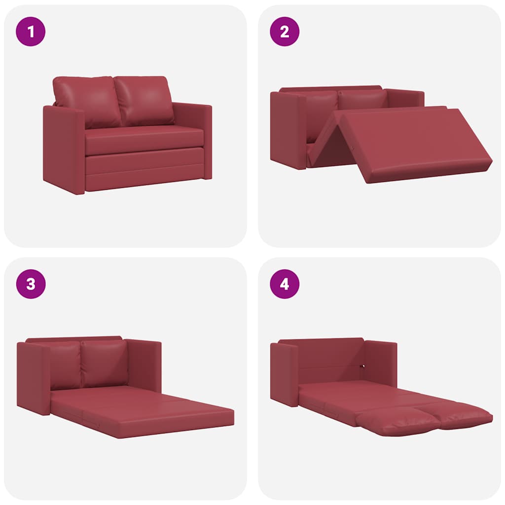 vidaXL Sofa podłogowa 2-w-1, kolor wina, 112x174x55 cm, sztuczna skóra