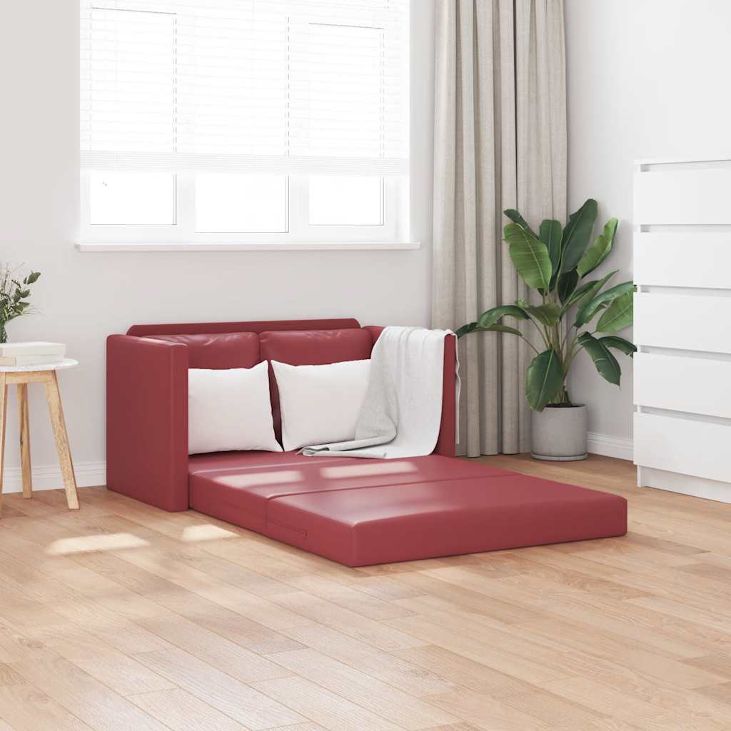 vidaXL Sofa podłogowa 2-w-1, kolor wina, 112x174x55 cm, sztuczna skóra