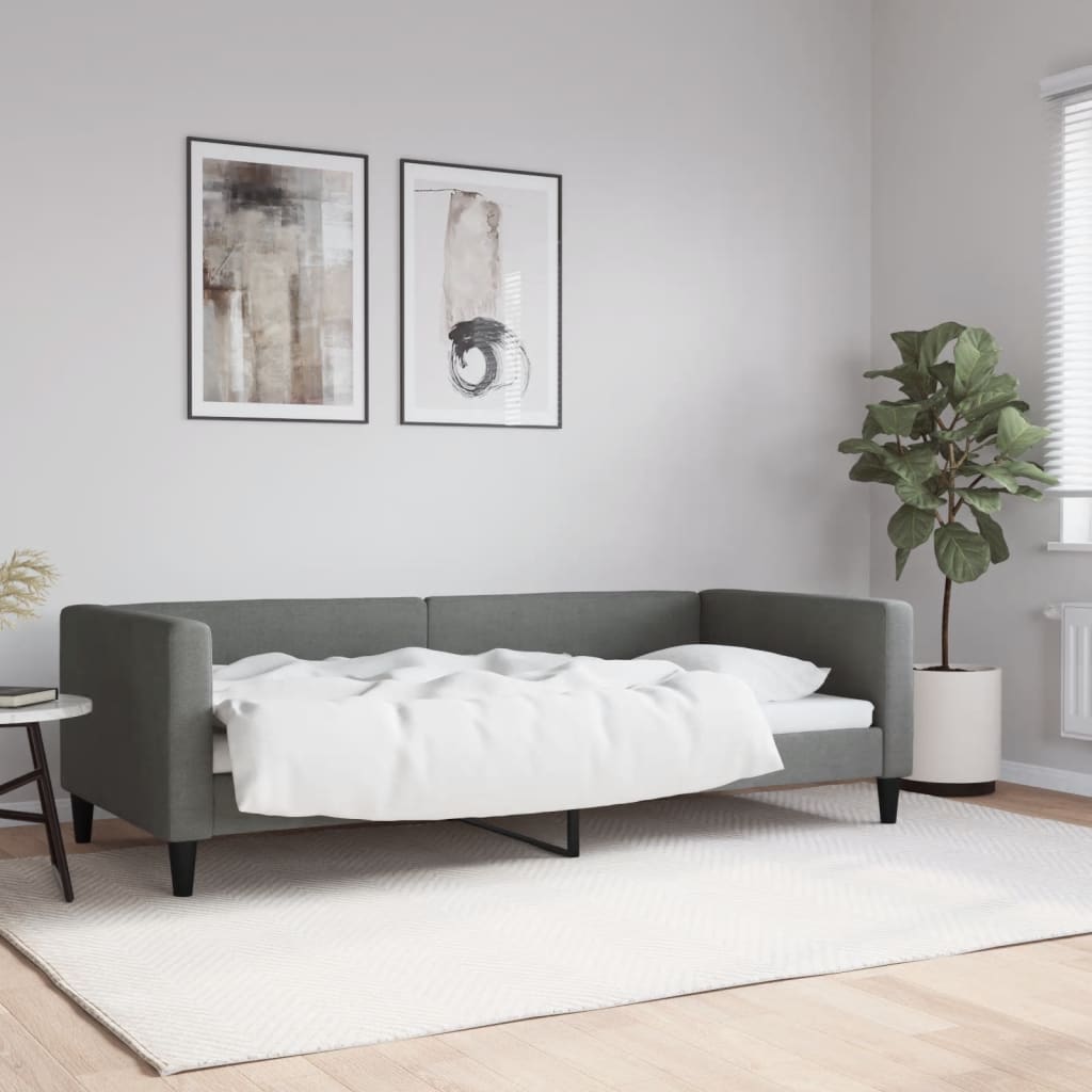 vidaXL Sofa z funkcją spania, ciemnoszara, 90x200 cm, obita tkaniną