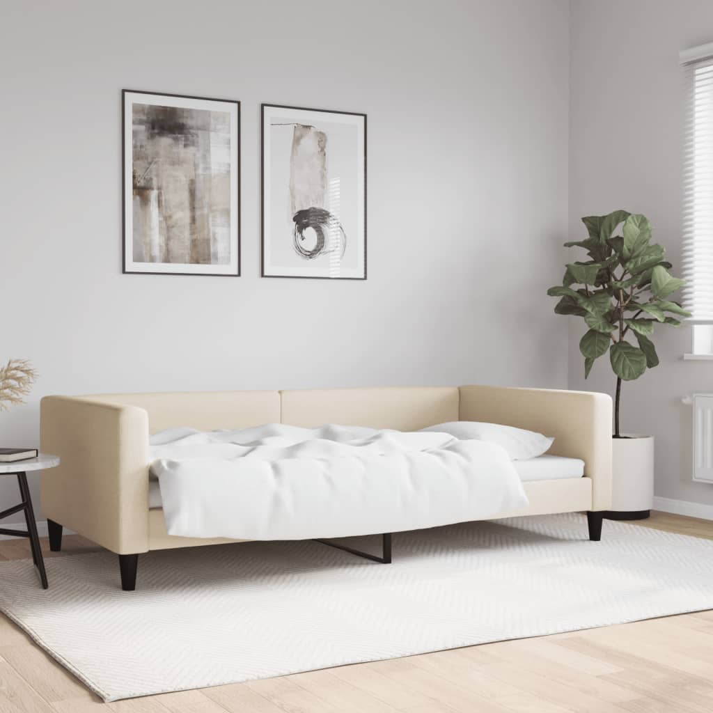 vidaXL Sofa z funkcją spania, kremowa, 100x200 cm, obita tkaniną