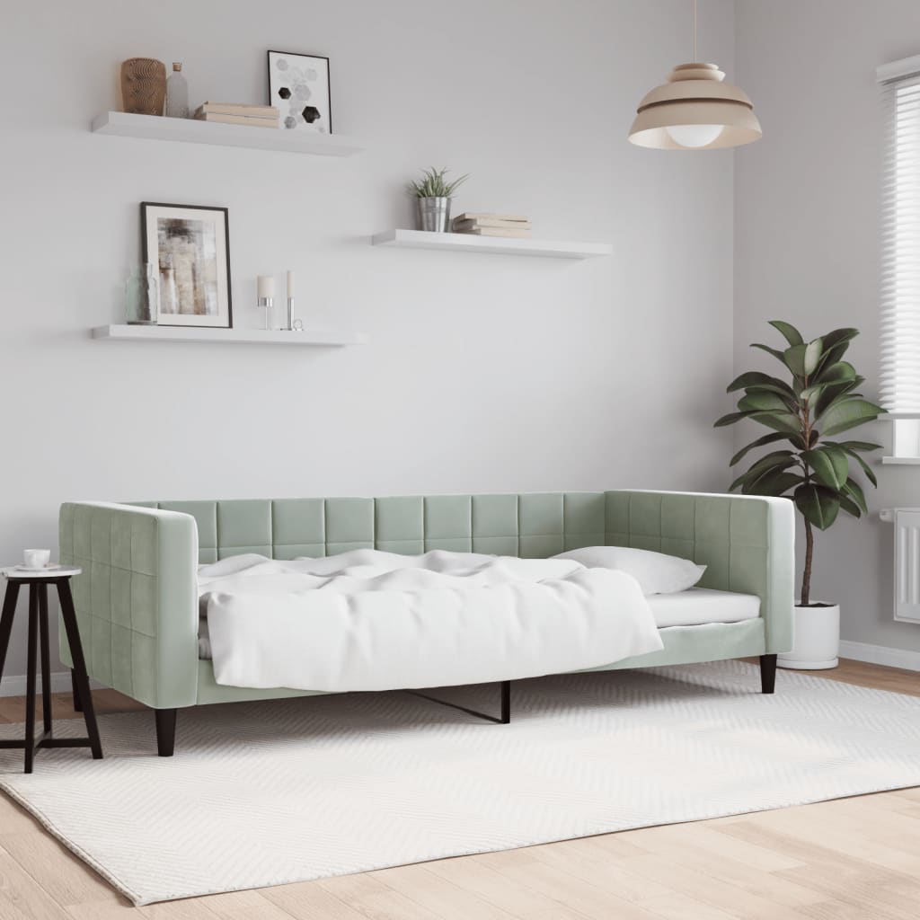 vidaXL Sofa z funkcją spania, jasnoszara, 90x200 cm, obita aksamitem