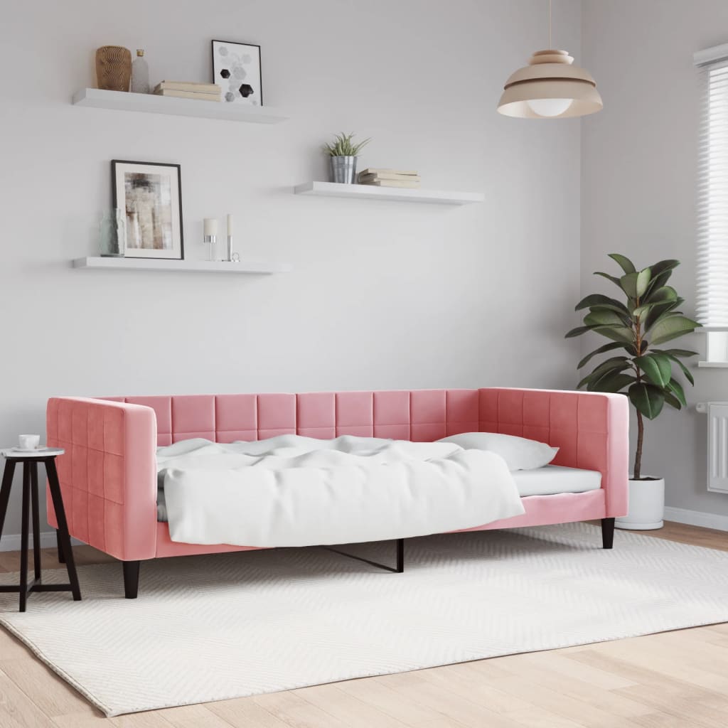 vidaXL Sofa z funkcją spania, różowa, 90x200 cm, obita aksamitem