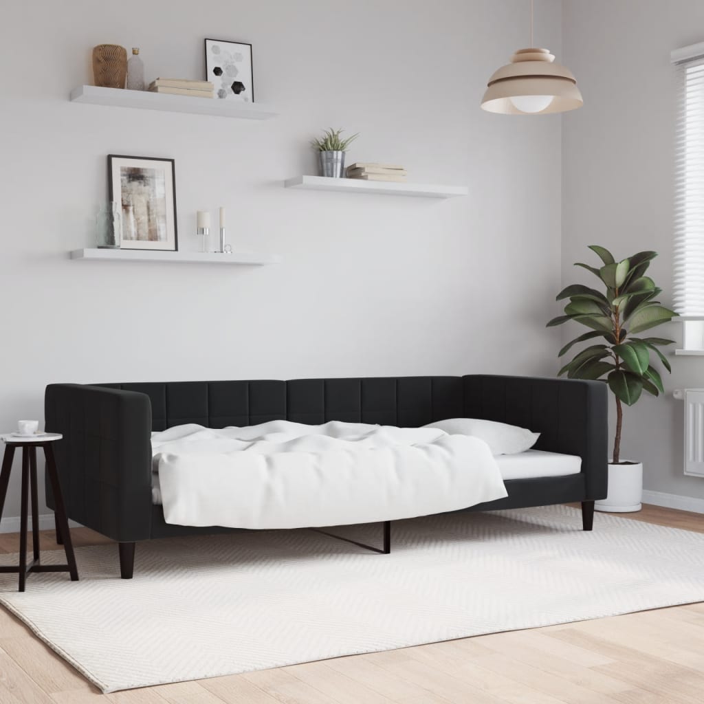 vidaXL Sofa z funkcją spania, czarna, 90x200 cm, obita aksamitem