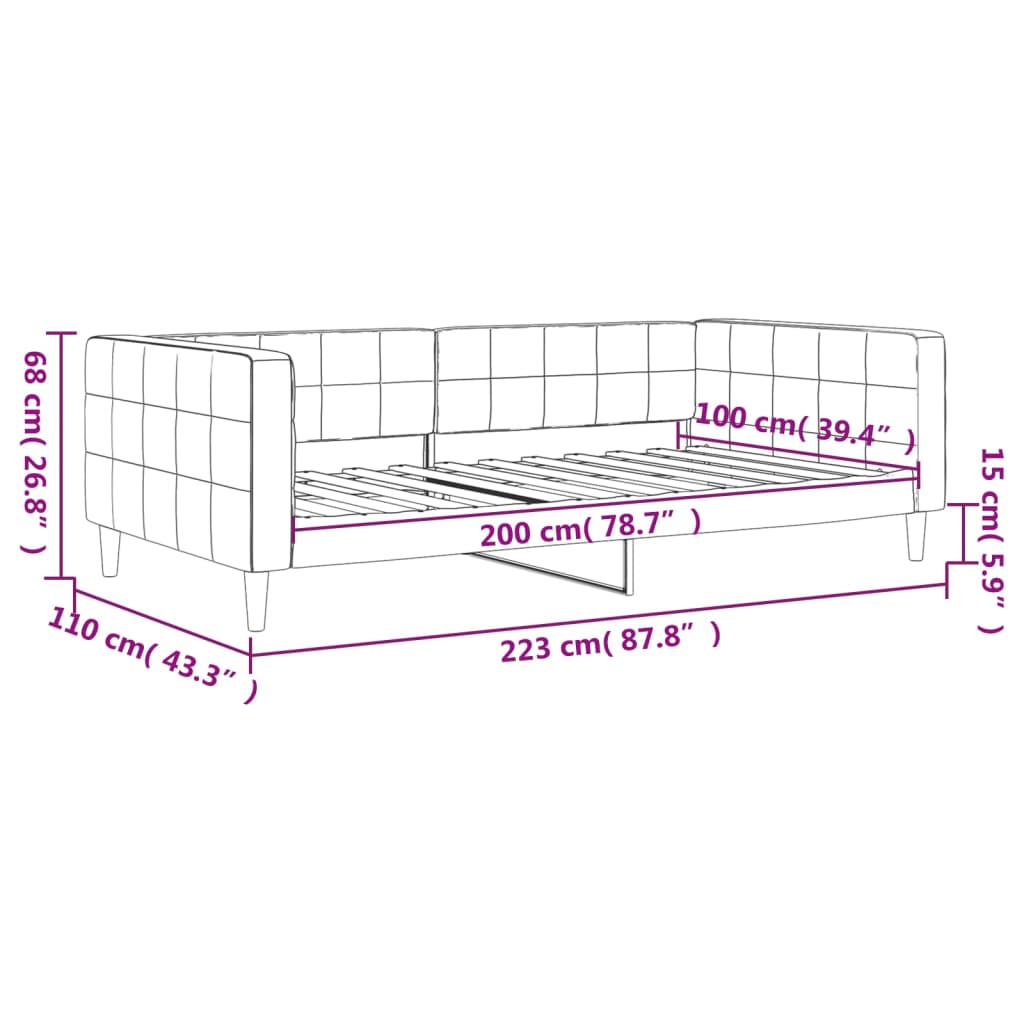 vidaXL Sofa z funkcją spania, różowa, 100x200 cm, obita aksamitem