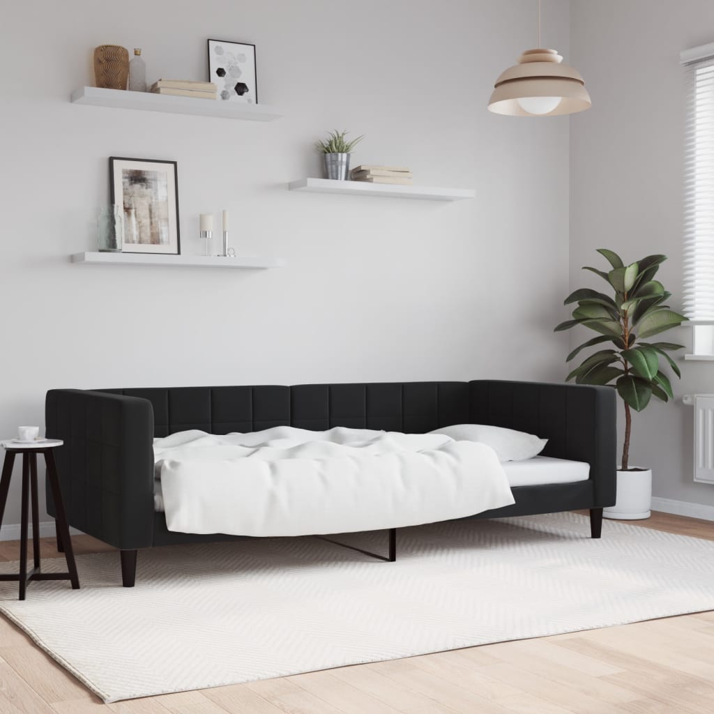 vidaXL Sofa z funkcją spania, czarna, 90x190 cm, obita aksamitem