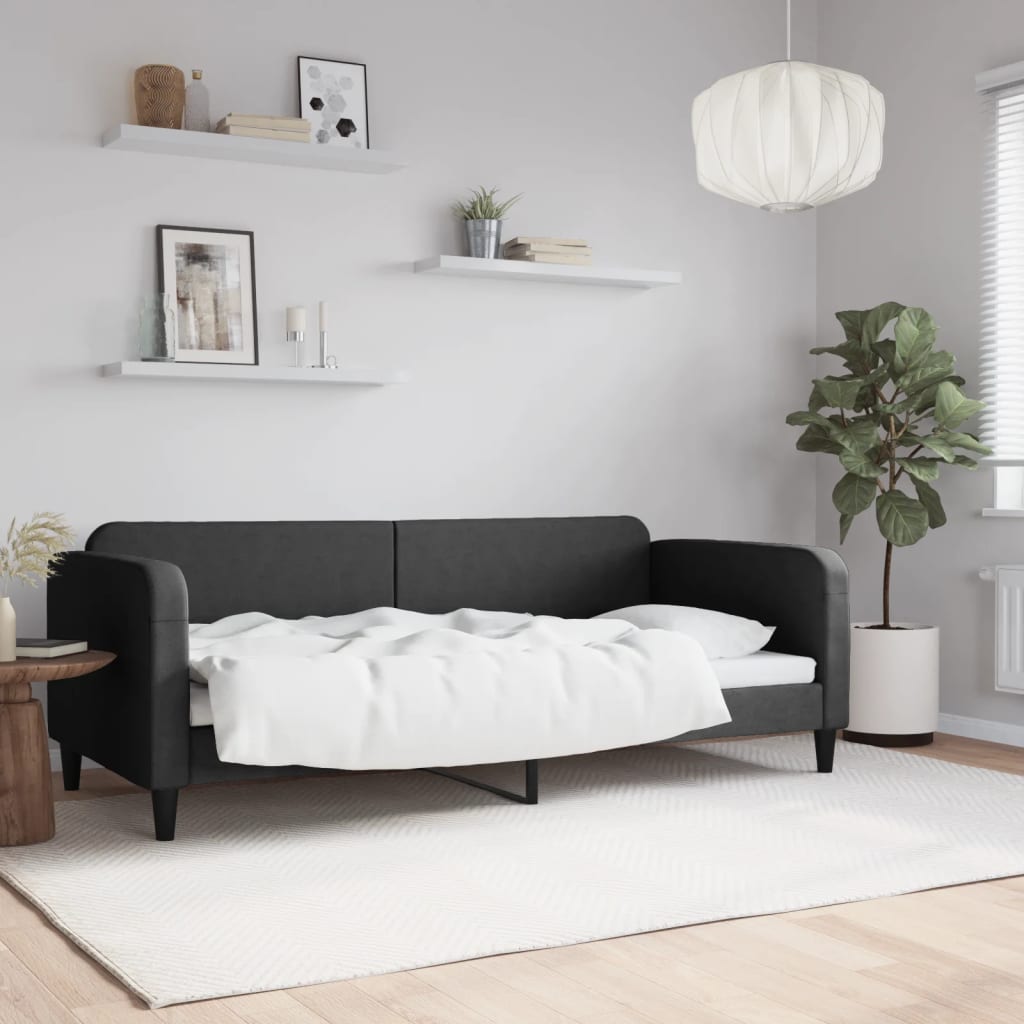 vidaXL Sofa z funkcją spania, czarna, 90x200 cm, obita tkaniną