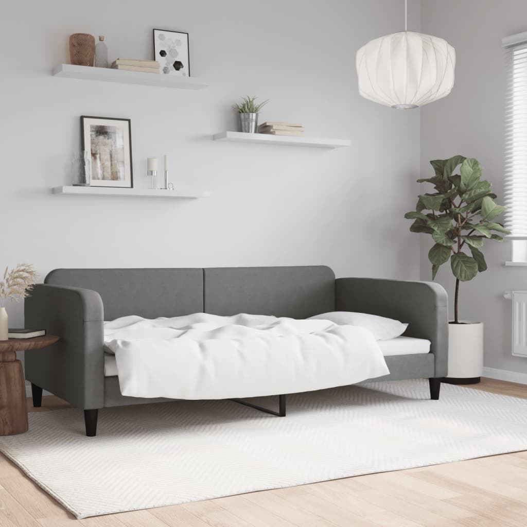 vidaXL Sofa z funkcją spania, ciemnoszara, 100x200 cm, obita tkaniną