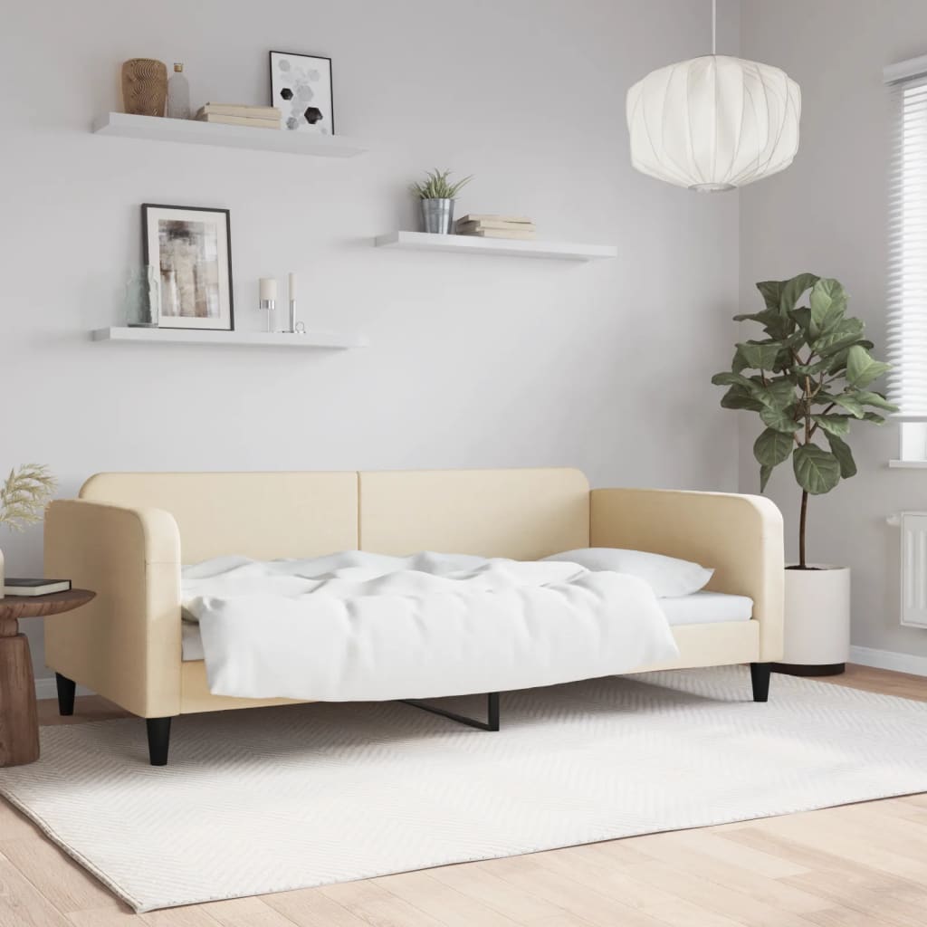 vidaXL Sofa z funkcją spania, kremowa, 100x200 cm, obita tkaniną